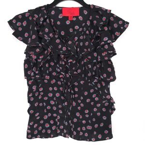 ZAC‎ POSEN NEW YORK Z Spoke Top Size 2 Ruffle 100% SILK Black Floral